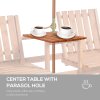 Outsunny 2-Seater Wooden Garden Bench, Antique Loveseat Chair with Table & Parasol Hole, Outdoor Bench for Porch, Patio, Orange