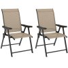 Outsunny Set of 2 Folding Chair, Garden Chair Set with Breathable Mesh Back and Seat, Outdoor Camping Chairs with Armrests, Steel Frame for Deck Balcony, Brown