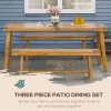 Outsunny 3 Pieces Picnic Bench Set with Table and 2 Benches, Acacia wood Dining Trestle Beer Table and Seat,  Natural Wood Finish