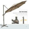 Outsunny 3(m) Cantilever Parasol 360 Rotation Roma Umbrella Hanging Sun Shade with Aluminium Frame, Tilt Crank, 8 Ribs and Cross Base, Khaki