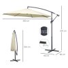 Outsunny 3(m) Garden Cantilever Parasol Patio Banana Hanging Umbrella Sun Shade with Crank and Tilt, 8 Ribs and Cross Base, Beige
