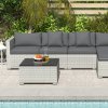 Outsunny 6 Pieces Rattan Garden Furniture Set, 5 Seater Sectional Garden Corner Sofa Set with Glass Top Coffee Table, Cushions and Pillows, All-Weather Wicker Conversation Furniture, Mixed Grey
