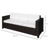 Outsunny 3 Seater Rattan Sofa with 10 cm Thick Padded Cushion, All-Weather PE Wicker Weave Garden Three-seater Bench with Armrests, Brown