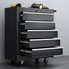 HOMCOM Steel 5-Drawer Tool Storage Cabinet Lockable with Wheels Handle 2 Keys Garage Equipment Trolley Home Work DIY Workshop Chest Black