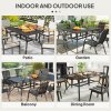 Outsunny Rectangle Garden Table with Parasol Hole, Outdoor Dining Table for 6, Patio Table with Steel Frame and Slat Tabletop for Balcony, 150cm x 90cm, Black