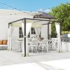 Outsunny 3 x 3 m Pergola with Retractable Roof Canopy and Netting Sidewalls, Aluminium Frame Garden Gazebo Outdoor Sun Shade Shelter for Grill, Patio, Deck, Khaki
