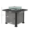 Outsunny Square Propane Gas Fire Pit Table, 50000 BTU Rattan Smokeless Firepit Patio Heater with Glass Screen, Glass Beads and Lid, 81cm x 81cm x 64cm, Grey