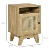HOMCOM Bedside Table Nightstand with Storage Shelf and Door Cupboard, Side End Table with  Rattan Element for Living Room, Bedroom, Natural