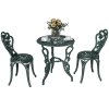 Outsunny Garden Bistro Set with Umbrella Hole, 3 Piece Cast Aluminium Garden Furniture Set, Antique Floral Round Coffee Table and Chairs, Small Balcony Furniture for Outdoor, Patio, Green