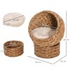 PawHut Woven Banana Leaf Elevated Cat Bed Wicker Kitten Basket Pet Den. House Cosy Cave with Soft Cushion Dome 50x42x60cm Brown