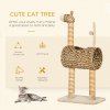 PawHut Cat Tree for Indoor Cats Cute Giraffe Kitten Play Tower w/ Scratching Posts, Tunnel, Toy Ball, 48.5 x 34.5 x 101cm - Beige