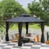 Outsunny 3 x 3 (m) Outdoor Polycarbonate Gazebo, Double?Roof Hard Top Gazebo with?Galvanised Steel Frame, Nettings?&?Curtains for Garden, Lawn, Patio and Deck, Dark Grey