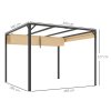 Outsunny 3 x 3(m) Garden Pergola with Retractable Roof Canopy, Aluminium Pergola Kit Gazebo with Roller Shade, UPF30+ Sun Shade Shelter for Porch, Khaki