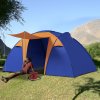 Outsunny 4-6 Man Tunnel Tent with 2 Bedroom, Living Area and Porch, Large Camping Tent, 2000mm Waterproof, Portable with Bag, for Fishing Hiking Festival, Orange and Blue