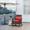 Outsunny Garden Rocking Chair, Outdoor Rattan Rocker Lounge Chair with Seat and Back Cushions, Patio Armchair Seat with All-weather Wicker, Steel Frame for Porch Balcony, Red