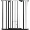 PawHut Extra Tall Dog Gate with Cat Flap, Pet Safety Gate for Doorways Stairs with Auto Close Double Locking, 104 cm Tall 74-101 cm Wide, Black