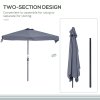 Outsunny 2.3m Half Parasol Semi Round Umbrella Patio Metal Frame Crank Handle for Balcony-- NO BASE INCLUDED, Grey