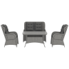 Outsunny Garden PE Rattan Dining Sofa Set, Outdoor 4 Seater Wicker Furniture, High Back Chairs with Cushions, Tempered Glass Coffee Table for Patio, Light Grey
