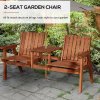 Outsunny 2-Seater Wooden Garden Bench, Antique Loveseat Chair with Table & Parasol Hole, Outdoor Bench for Porch, Patio, Orange