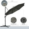 Outsunny 3(m) Patio Offset Parasol Roma Umbrella Cantilever Hanging Sun Shade Canopy Shelter Tilt 360 Rotation with Aluminium Frame Hand Crank Cross Base, Dark Grey