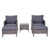 Outsunny 5 Pieces PE Rattan Garden Furniture Set with 10cm Thick Padded Cushions, Wicker Weave Outdoor Seating Chairs with 2 Armchairs, 2 Stools, Glass Top Table, Grey