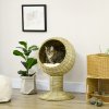 PawHut Raised Cat House, Natural Mat Grass Cat Bed, Kitten Cave with Cushion, Detachable Top, Yellow, 41x 69 cm