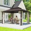 Outsunny 3 x 4m Hardtop Gazebo Canopy with UPF30+ Double Polycarbonate Roof, Aluminium Frame Garden Gazebo Permanent Pavilion with Mosquito Netting and Curtains for Patio, Deck, Beige
