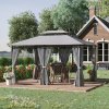 Outsunny 4m x 3(m)Garden Gazebo, Double Roof Outdoor Gazebo Canopy Shelter with Curtains, Solid Steel Frame for Lawn and Deck, Dark Grey