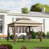 Outsunny 3 x 3(m) Pop Up Gazebo, Marquee Party Tent with Double Tier Roof, Netting and Carry Bag, Event Shelter for Outdoor Patio, Khaki