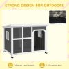 PawHut Outdoor Dog Kennel, Wooden Dog House Shelter with Asphalt Openable Top, Removable Floor, Clear Front Panel, Curtain, Windows, for Small, Medium Puppies, 90 x 62 x 71cm, Light Grey