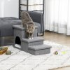 PawHut Dog Steps for Bed, 3 Step Pet Stairs with Kitten House and 2 Storage Boxes, 3 in 1 Dog Ramp for Sofa with Washable Plush Cushion, Light Grey