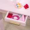 HOMCOM Kids Dressing Table and Stool Kids Vanity Set Makeup Desk w/ Mirror, Drawer, for Ages 3-6 Years - Pink