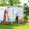 Outsunny Polycarbonate Greenhouse, Small Greenhouse with Adjustable Roof Vent, Garden Green House with Galvanised Base, Sliding Door and Rain Gutter,  192.5 x 131 x 200 cm, Silver Tone