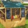 AIYAPLAY Wooden Playhouse for Kids Outdoor, Foldable Wendy House with Windows, Working Door, Service Stations, Rain Covers, Blackboards, Kids Garden Toys for 3-8 Years