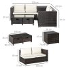 Outsunny 4 Pieces Rattan Garden Furniture Set, 4 Seater Corner Sofa Set with Storage Box, 2 Drawers Coffee Table, Loveseats with Cushions, Wicker Garden Conservatory Furniture for Balcony, Brown