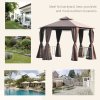 Outsunny 3 x 3(m) Hexagon Gazebo Patio Canopy Party Tent Outdoor Garden Shelter w/ 2 Tier Roof & Side Panel - Brown