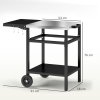 Outsunny BBQ Trolley with Stainless Steel Top and Foldable Side Table, Outdoor Kitchen BBQ Station with Hooks and Shelf, Pizza Oven Table Movable Outdoor Grill Dining Cart with Cover, Black