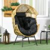 Outsunny Garden Egg Chair with 14cm Thick Seat Cushion, PE Rattan Leisure Chair with Comfortable Headrest, Adjustable Feet, Steel Frame, Sand