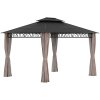 Outsunny 3.6 x 3 (m) Outdoor Polycarbonate Gazebo, Double Roof Hard Top Gazebo with Galvanised Steel Frame, Nettings & Curtains for Garden, Lawn, Patio and Deck