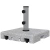 Outsunny 28kg Granite Parasol Base, Heavy Duty Square Umbrella Stand with Wheels and Retractable Handle, Parasol holder for 32mm, 38mm, 48mm Poles, Grey