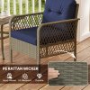 Outsunny 3 Pieces Rattan Bistro Set, Wicker Garden Furniture Set with Glass Top Coffee Table and Chairs, Thickened Cushions for Outdoor, Patio, Balcony, Charcoal Grey