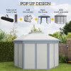 Outsunny 3 x 4m Garden Gazebo Hexagon Pop Up Gazebo Party Tent Canopy Double Roof Instant Shelter with Netting and Carry Bag for Outdoor Patio, Grey