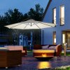 Outsunny 3(m) Banana Cantilever Parasol with Solar LED Lights, Garden Umbrella with Cross Base and Crank Handle, Hanging Offset Sun Shade for Outdoor, Patio, Cream White