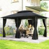 Outsunny 4m x 3(m)Garden Gazebo, Double Roof Outdoor Gazebo Canopy Shelter with Curtains, Solid Steel Frame for Patio, Garden, Black