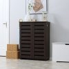 HOMCOM Narrow Shoe Cabinet for Entryway, 5-Tier Slim Shoe Storage Cabinet with 2 Slatted Doors and Adjustable Shelves for 15 Pairs, Dark Brown