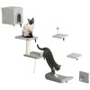 PawHut Cat Wall Shelves, 6-Piece Cat Wall Furniture Set with Condo, Platforms, Sisal Scratching Post, Bed and Toy Ball, for Climbing, Sleeping, Playing, Grey