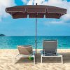 Outsunny 2 x 1.3m Garden Parasol Umbrella, Outdoor Market Table Umbrella with Ruffles & Aluminium Pole, Rectangular Tilting Parasol Sun Shade Canopy, Brown