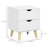 HOMCOM Bedside Table, Bedside Cabinet with 2 Drawers, Side End Table with Pine Wood Legs for Bedroom Living Room, White