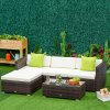 Outsunny 5 Pieces PE Rattan Garden Furniture Set with Cushions, Outdoor Corner Sofa, Patio Sectional Conversation Furniture Sets with Glass Top Coffee Table, Brown