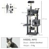 PawHut 177cm Cat Tree for Indoor Cats, Mult-level Kitten Climbing Tower, with Scratching Posts, Two Cat Houses, Perches, Toy Ball - Dark Grey